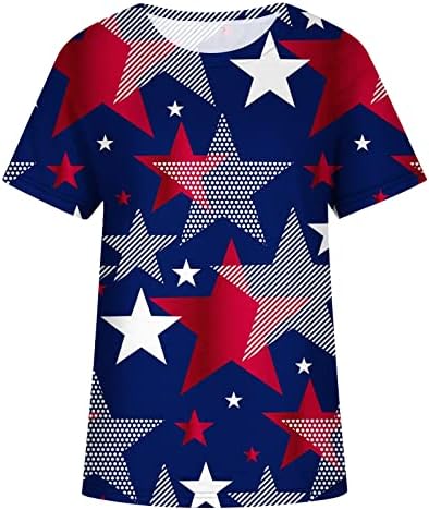 חולצות Comigeewa לנשים סתיו סתיו שרוול קצר צוואר צוואר אמריקאי כוכב הכוכבים חולצות חולצות טש
