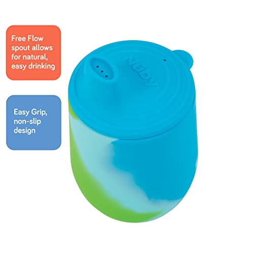 נובי סיליקון לקשור צבע הראשון אימון כוס עם זרימה חופשית רך זרבובית-6 עוז, 6 + חודשים, כחול / ירוק
