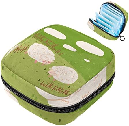 מפית סניטרית אחסון תיק, נייד לשימוש חוזר וסת כרית רוכסן שקיות, טמפון אחסון פאוץ עבור נשים בנות, ירוק קריקטורה