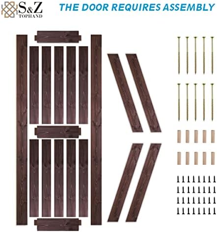 S&Z TOPHAND® 32 ב- X 84 ב BROUN BRACE BRACE דלת אסם סרוג עם ערכת חומרה דלת הזזה 6.6ft זזה/ידית דלת