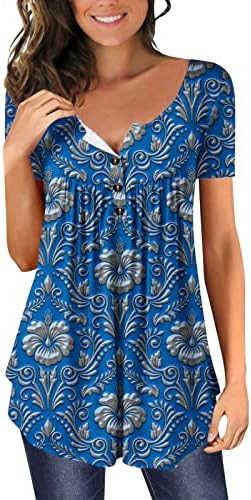 קיץ חולצות לנשים פרחוני טוניקה למעלה מקרית חולצה קצר שרוול צווארון כפתורים עד חולצות התלקחות וזורם חולצות