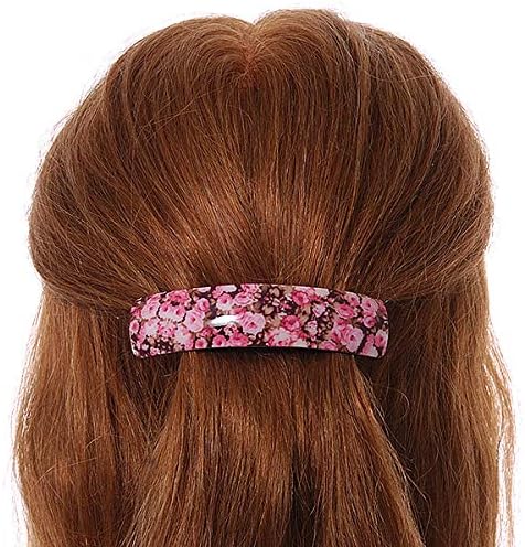 Avalaya Romantic Floral Floral Acrylic Barrette/Clip Hair in Pink/Beige - 90 ממ אורך