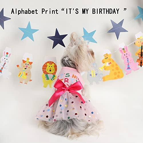 שמלת כלב בגדי יום הולדת לכלבים בינוניים קטנים, הדפס צבעוני Polka Dot Mesh Growates בגדי כלבים, קיץ