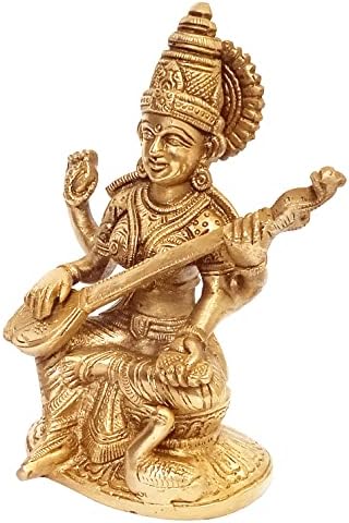 פסל פליז Purpledip Saraswati: אלת הידע ההינדית, סרסווטי איידול מוזיקה ואמנות; מתנה לעיצוב