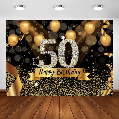 ג ' סרי ויניל 7 על 5 רגל שמח מסיבת יום הולדת 50 רקע צילום נצנצים בלוני שחור וזהב רקע לאישה נהדר 50 קישוטים