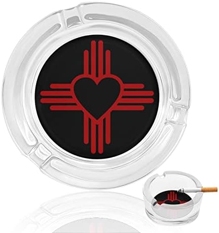 זיה עם סמל לב - דגל מדינת ניו מקסיקו כוס עישון מעשן סיגריות סיגריות סיגריות עגול מגש אפר מארז חיצוני מקורה