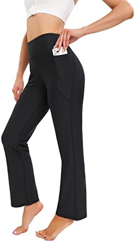 מכנסי יוגה של Bootcut fopלנשים עם כיסים מכנסי אימון במותניים גבוה