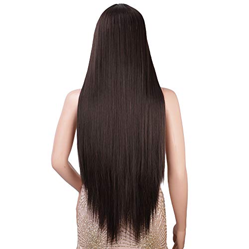 אייסי שיער כהה חום טבעי ארוך ישר שיער פאה עבור נשים ישר סינטטי שיער מלא פאה עבור יומי