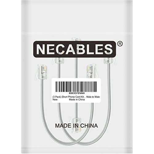 Necables 3pack ערכת כבל טלפון קצרה לקווי קווי 3, 6, 8 אינץ