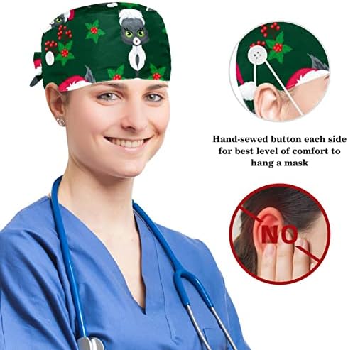 כובעים רפואיים מתכווננים כובע עבודה עם כפתורים ושיער קשת חג המולד חמוד שלג חמוד