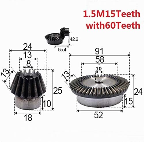 ציוד תעשייתי 2 יחידות 1:4 פוע הילוך 1.5 מודולוס 15 שיניים + 60 שיניים פנימי 90 תואר כונן החלפת פלדת