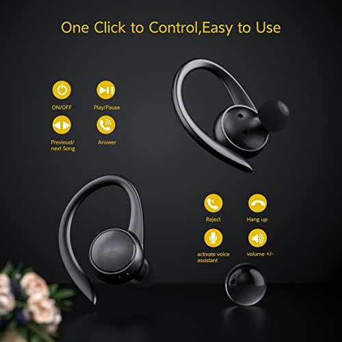 Rujapis True Wireless Earbuds Sport Bluetooth מעל אוזניות אוזניים, אוזניות באוזן עם מיקרופון, תצוגת