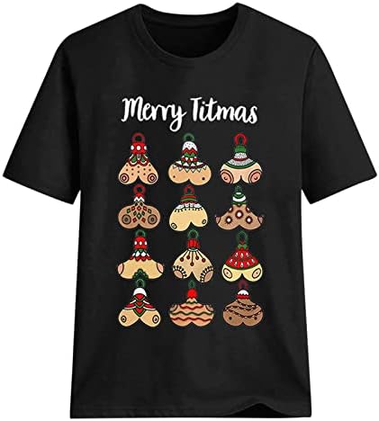 צב טיז חג המולד גרפי חולצה נשים מצחיק חמוד קקאו למעלה סרט צפייה צווארון עגול קצר שרוול ארוך
