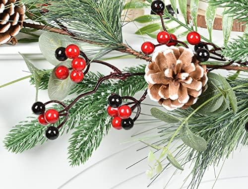 פומלי אדום פירות יער אורן גרלנד קישוט חג המולד, ירק זר חג המולד 6ft עם עלי אקליפטוס, מחטי אורן