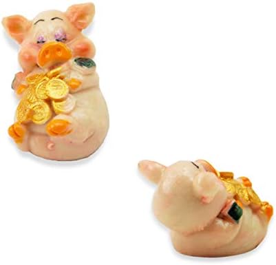 סט של 4 פסלי חזירים מיני מקסימים פנג שואי עושר מזל צלמיות חזירון עיצוב בית חמירת בית מתנה ברכה 4 LS02555