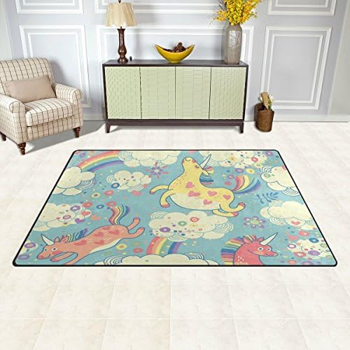 שטיח אזור ווליי, ריצה מקסימה של חד קרן שמח שטיח רצפה ללא החלקה למגורים של מעונות חדר מעונות