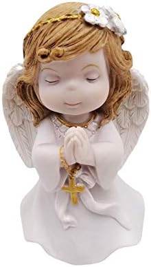 שעה נוחה שיער חום מתפלל מלאך עם מחרוזת ורכיבה על ילדה מתפללת מלאך ויונה שלום צלמית, מזכרת, אמונה