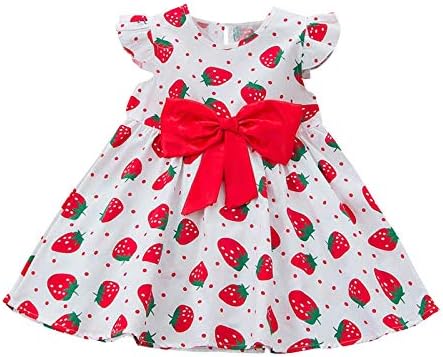 דפסת Bowknot בנות תות נסיכת תות פעוט שמלה מזדמנת שמלה בתינוקות לילדים תלבושות למסיבות תלבושות עבור
