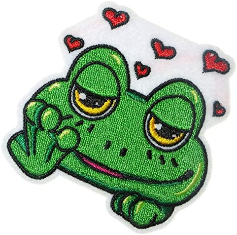 Jpt - צפרדע ירוקה אהבה לב חמוד מצויר חמוד אפליקציות רקומות ברזל/תפור על טלאים תגית טלאי לוגו חמוד