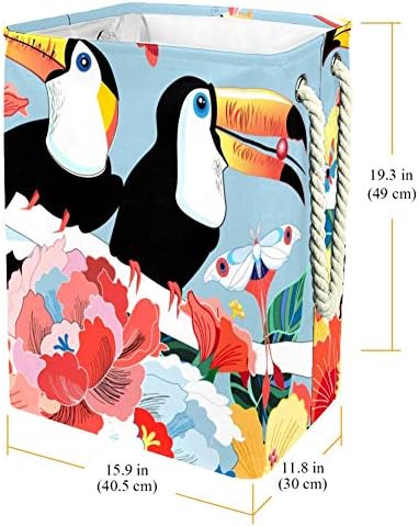 ציפורים לאניות טוקאנים פרפרים רקע פרחוני אחסון גדול סל כביסה מתקפלת לפטיש לחדר וחדר ילדים