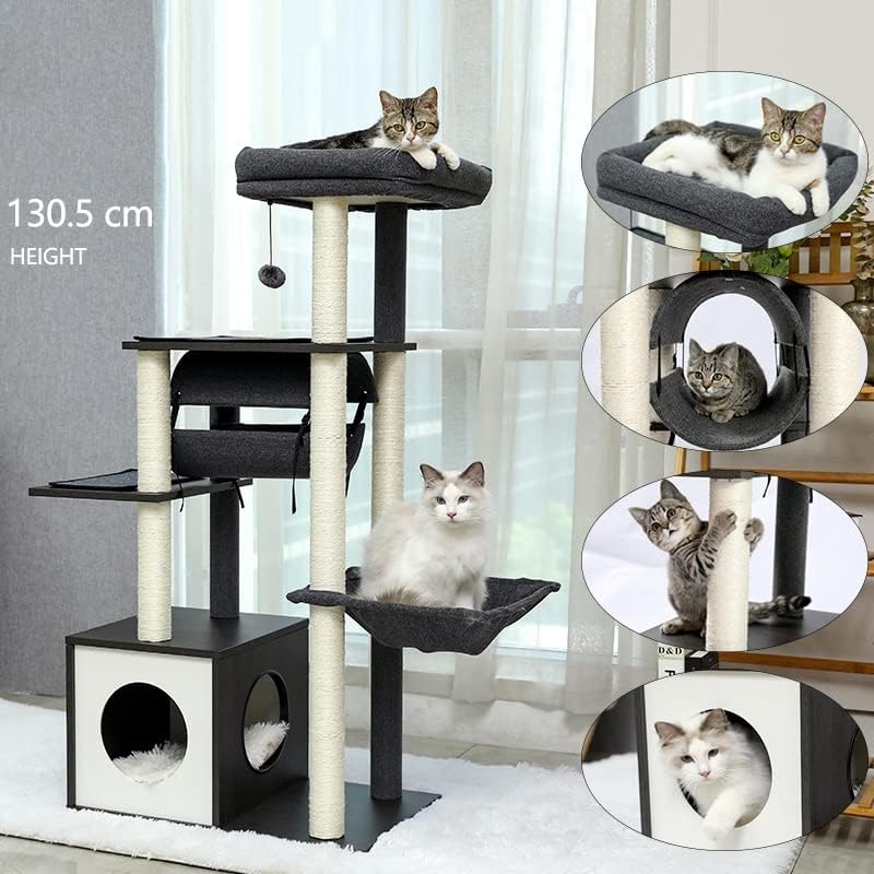 חתול עץ עץ רב-רמת חתול מגרד מגדל קן חתול טיפוס מסגרת מפנק דירות גרסה מתנדנד כדורי