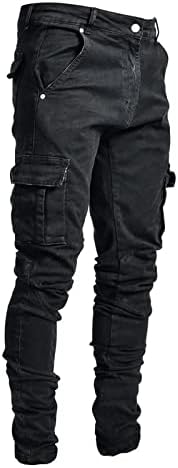 מכנסי מטען fsahjkee לגברים נינוחים מכוונים מטען מצויד זכר עם חגורות מכנסיים מחודדים סתיו סתיו ריפסטופ