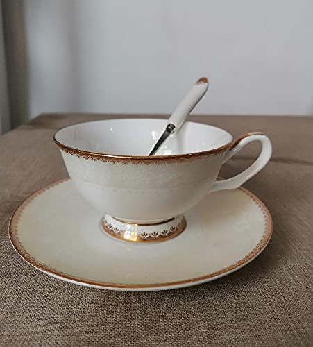 סט כוס סין עצם ומערך צלוחיות, ספל תה קרמי עם קצוות זהב לקפה בבוקר אחר הצהריים דפוסי פרחים מוחלטים תה.