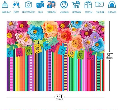 Ticuenicoa 7x5ft מקסיקני פיאסטה תפאורה פרחי פוטו -בוט פיאסטה רקע טיפה סינקו דה מאיו תפאורה לתמונות פסים פרחים