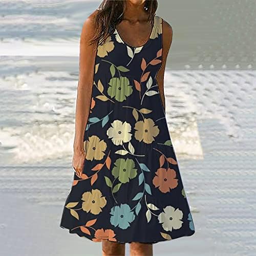 שמלות שותיות של פרגירן לנשים חוף מזדמן, שמלת חוף פרחוני קיץ של נשים שמלה ללא שרוולים עגול