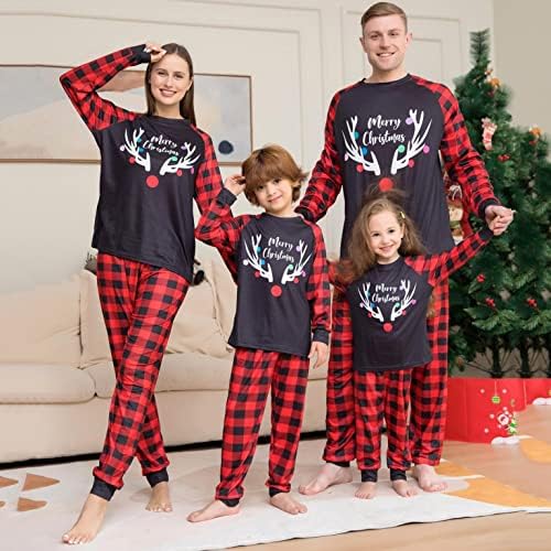 משפחת חג המולד תואמת פיג'מה תואמת אלף -בית חמוד פיג'מה משובצת שרוול ארוך עליונה PJS מכנסיים מכנסיים