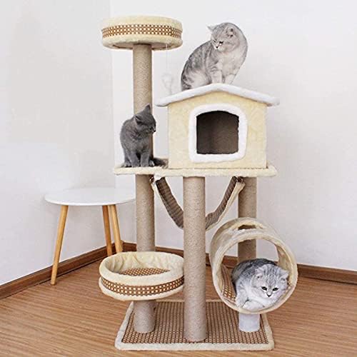 במבו 51.2 אינץ רב-רמת חתול עץ מגדל דירה ריהוט עם גרוד, קטיפה מוטות, ערסל ומנהרה עבור גורים