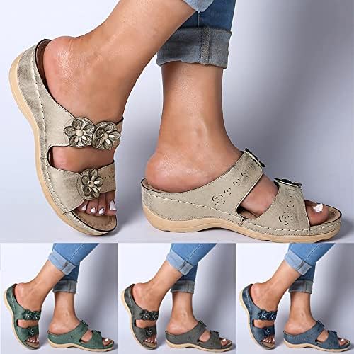 סנדלים קוואליים לנשים בקיץ לבוש, סנדלי נשים אורטופדי סנדלי בוהן פתוחה רטרו אנטי להחליק נעליים נוחות נוחות