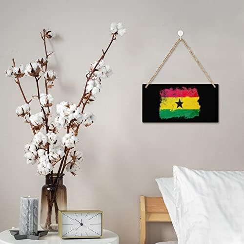 דגל Grunge גאנה שלט עץ מותאם אישית לאמנות קיר לוח עץ עם חבלים לעיצוב משרדי ביתי 25 * 12.5 סמ