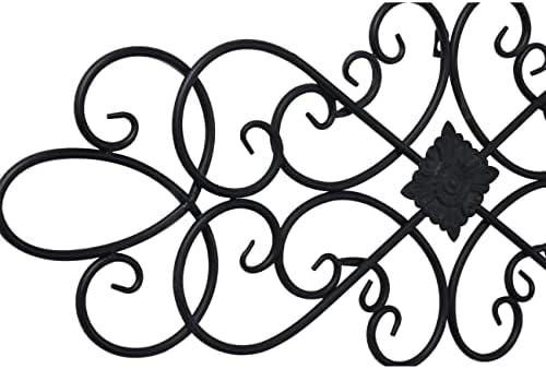 סינטוסין שחור עיצוב קיר ברזל מחושל 32 x 13, תליית פרחים גלילה קיר מתכת קיר עיצוב, עיצוב קיר בסלון,