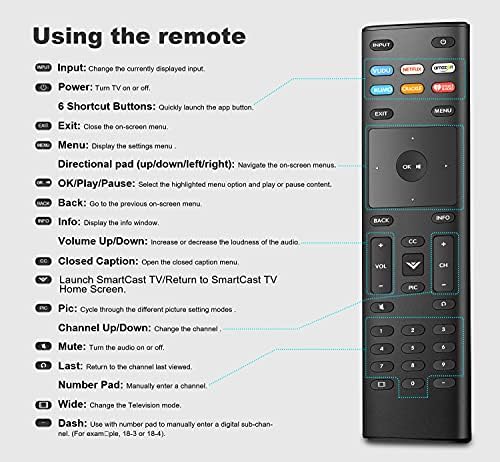 שליטה מרחוק אוניברסלית עבור Vizio Smart-TV, Remote-XRT136-החלפה תואמת ל- LED LCD HDTV 4K UHD ועוד טלוויזיות
