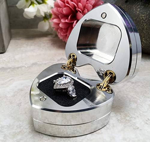 מוצרי PMF קופסת טבעת בצורת לב- אהבתי- מעורבות אלומיניום מלוטשת, הצעה, חתונה- תוצרת חתונה בארצות הברית