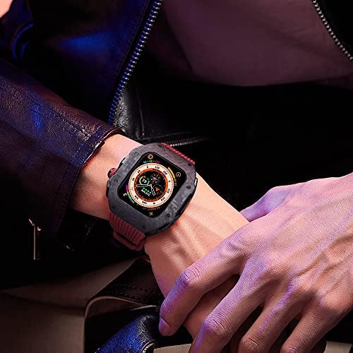 ערכת Mod Mod Mod של Hkidkk עבור Apple Watch Ultra 49 ממ מגן על סיבי פחמן מכסה סיליקון פס לסדרת Iwatch 8 7 45