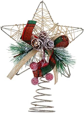 Pretyzoom עץ כוכב חג המולד טופר טופר חוט ברזל חלול עץ כוכב עץ קישוט עליון קישוט חגיגי עם קישוט חרוט אורן אדום