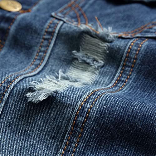 ג 'ינסיום גברים של ג' ינס אפוד, מעיל ללא שרוולים דק מתאים בציר מזדמן קרע קיץ ז ' אן אפוד לגברים