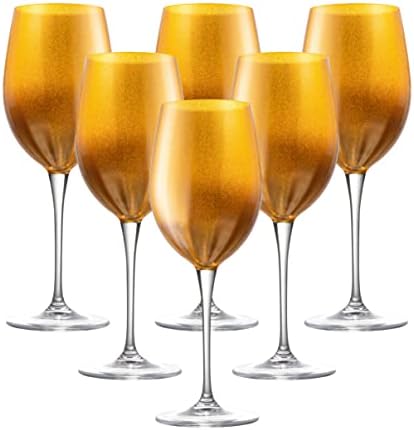 גביע-כוס יין אדום-כוס מים-זכוכית מעוטרת בכוסות עם גבעול זהב-סט של 6 גביעים-קריסטל זכוכית-18 אונקיות. - מאת ברסקי-תוצרת