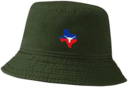 כובע דלי של Lexiuyibai לגברים דגל נשים טקסס עם לונגהורן רקום כותנה כותנה כותנה כובעי דלי