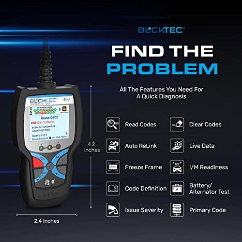 BLCKTEC 420 Bluetooth OBD2 Scanner כלי אבחון - קורא קוד רכב וסורק לרכב - נקה בדוק תאורת מנוע - מגיע עם אפליקציית