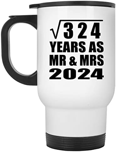 תכנן שורש ריבועי של יום השנה ה -18 של 324 שנים כ- MR & MRS 2024, ספל נסיעות לבן 14oz כוס מבודד מפלדת