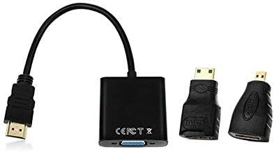 מקור HDMI צבע שחור לכבל פלט נקבה VGA עם מיקרו מיני HDMI מתאם למחשב נייד מקרן מקרן מחשב נייד