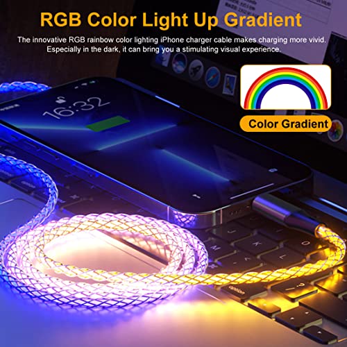מטען מהיר של Bavnco iPhone, MFI מוסמך 4.9ft RGB צבע הדרגתי תאורה USB מסוג C עד ברק טעינה כבל טעינה חזקה