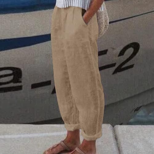 כותנה פשתן מכנסיים נשים מקרית קיץ קאפרי מכנסיים עם כיסים גבוהה מותן קומפי חוף מכנסיים שן הארי הרמון מכנסיים