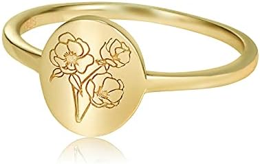 טבעת חותם פרחים בעבודת יד יגיונר, טבעת זהב 18 קראט לנשים, טבעת הצהרה מינימליסטית עם חריטה בוטנית