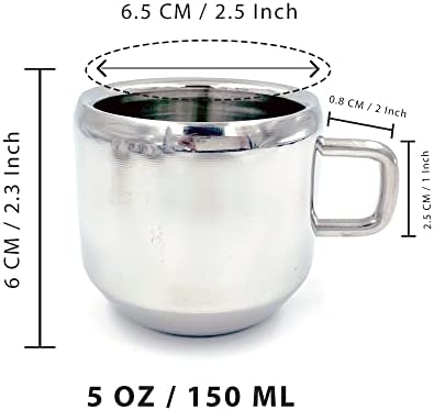 כוס קפה מבודדת KSJONE כוס אספרסו ספל ספל של 6 כוסות תה נירוסטה קיר כפול, שימוש חוזר ומדיח כלים בטוח
