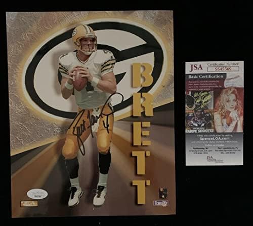 ברט פברה 4 Packers Green Bay חתום 8x10 צילום צבע JSA - תמונות NFL עם חתימה