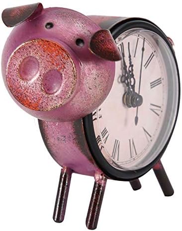 שולחן העבודה שעון בעבודת יד רטרו דקורטיבי מסגרת שעון מתכת חזיר פסל שעון
